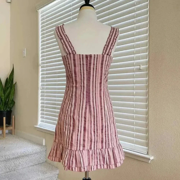 Alexis Womens Brandy Mini Dress Pink Rose Stripe Wide Ruffle Shoulder Medium - Picture 12 of 12